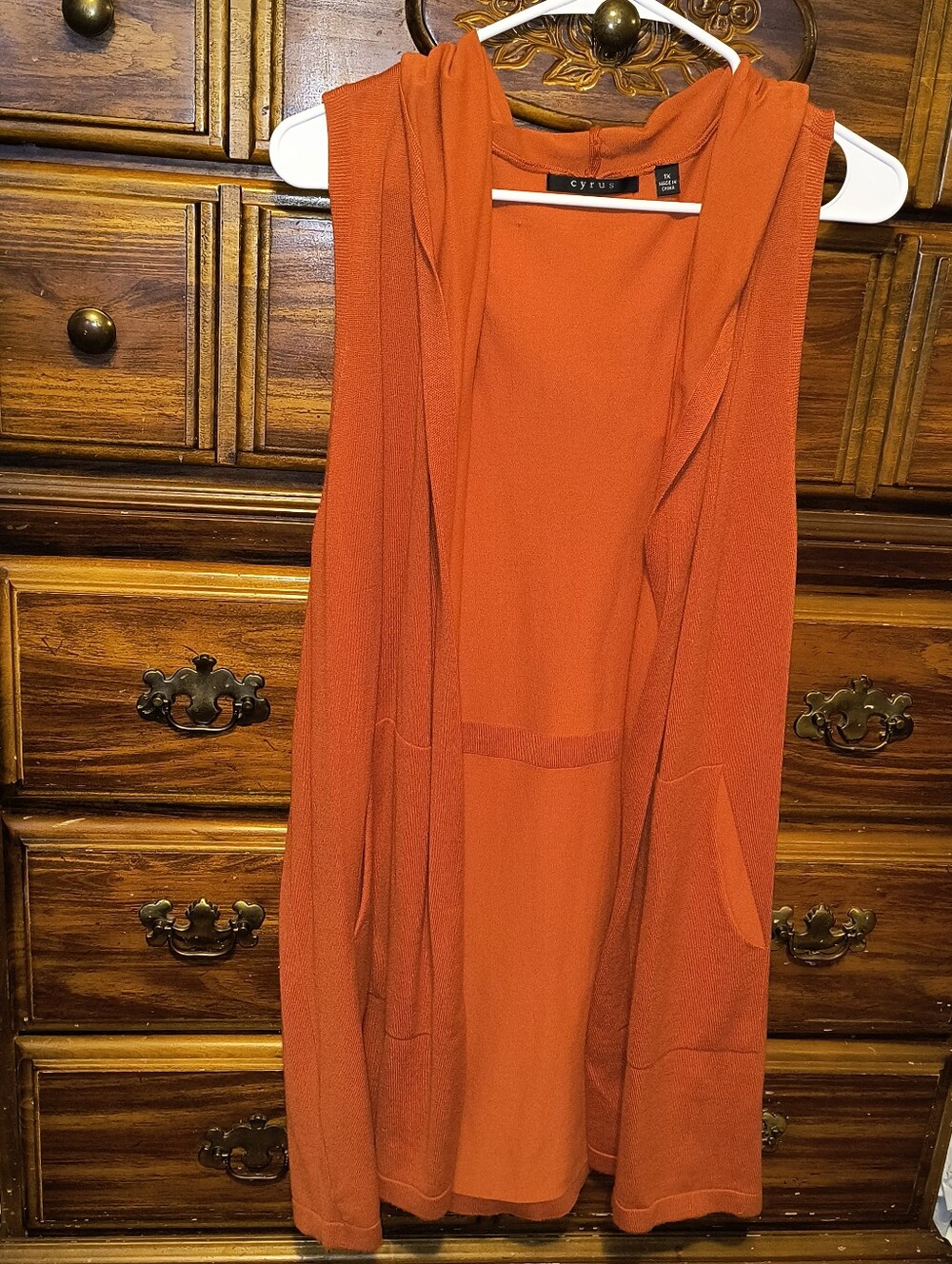 NWT Cyrus Burnt Orange Sleeveless Hooded Cardigan Size 1X
